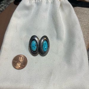 Vintage Zuni Sterling Silver and Turquoise Teardrop Shaped Earrings